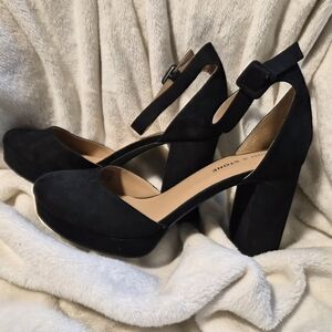 Sun + Stone Estrella Black Platform Pumps Block Heel Ankle Strap Women’s 12